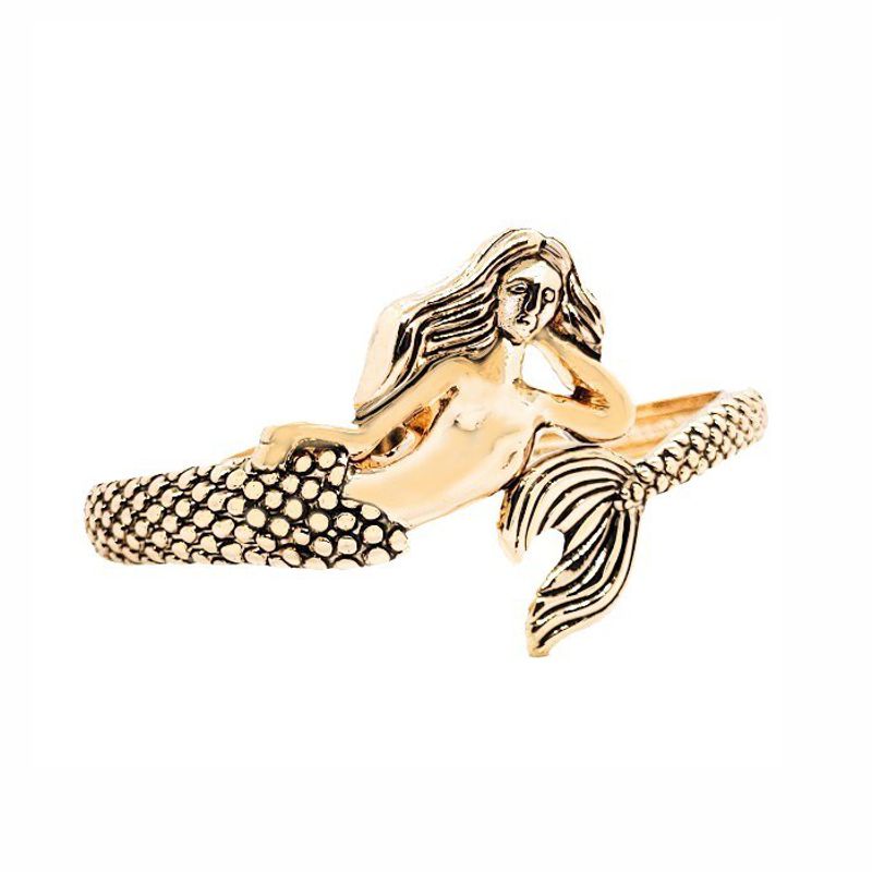 Goldtone Hinged Mermaid Bracelet - B3124G - Click Image to Close